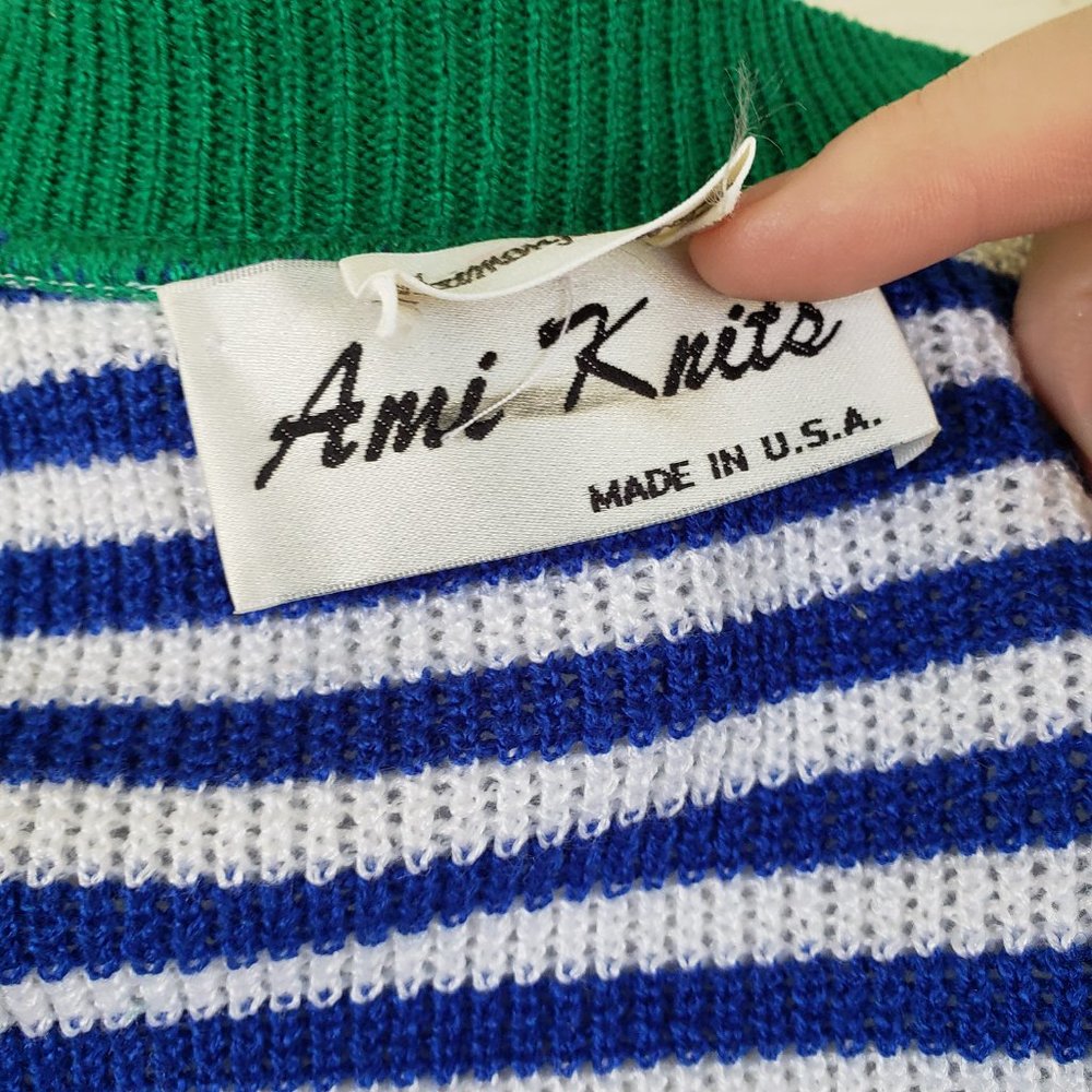 Vintage 80s Ami Knits Neiman Marcus Long Knit Button up Striped Cardigan Sweater - Picture 8 of 10
